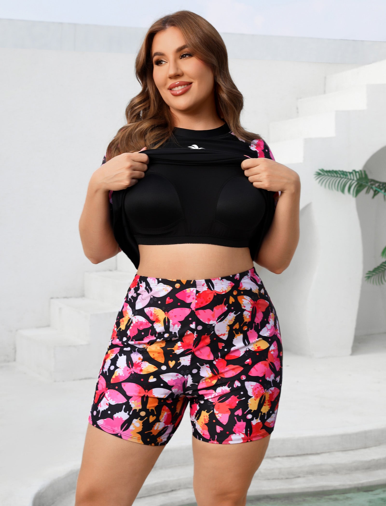 Endless Play Plus Size Two Piece Rash Guard Sets with Built in Bra