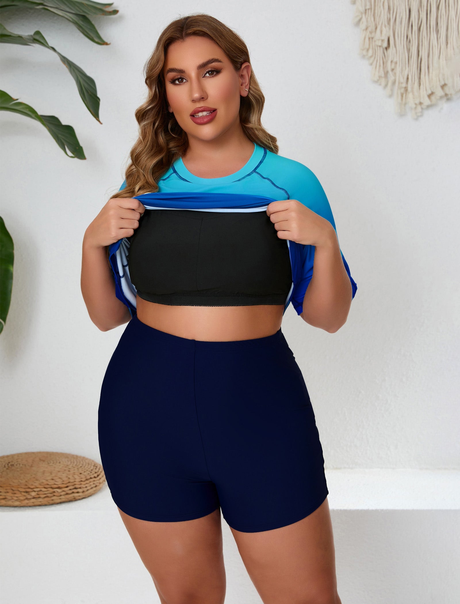 Endless Play Plus Size Two Piece Rash Guard Sets with Built in Bra
