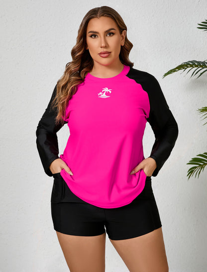 Holiday Uniform Plus Size Swim Shirt with Built in Bra and Shorts with Pockets