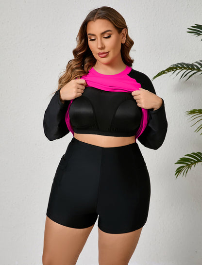 Holiday Uniform Plus Size Swim Shirt with Built in Bra and Shorts with Pockets