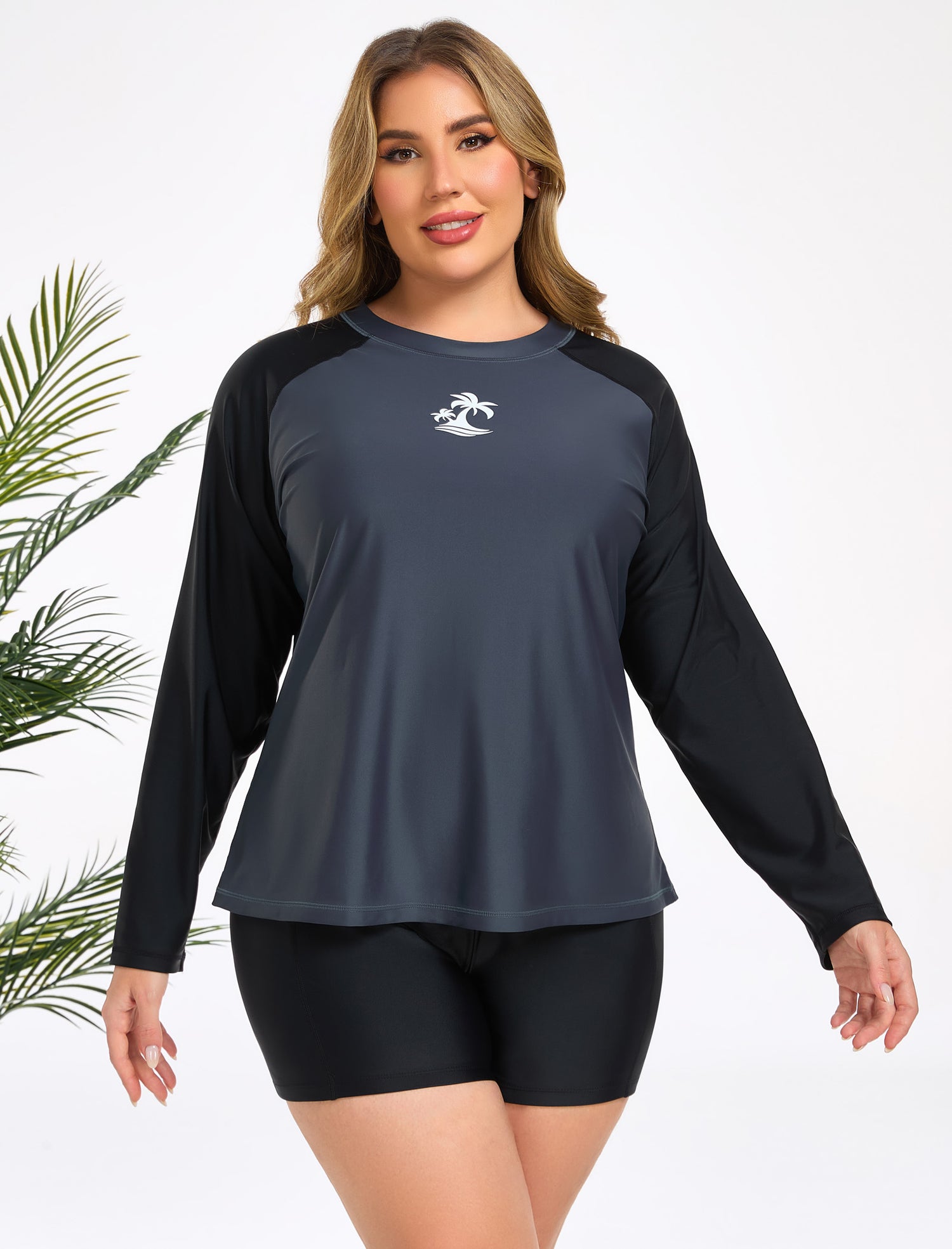 Holiday Uniform Plus Size Swim Shirt with Built in Bra and Shorts with Pockets