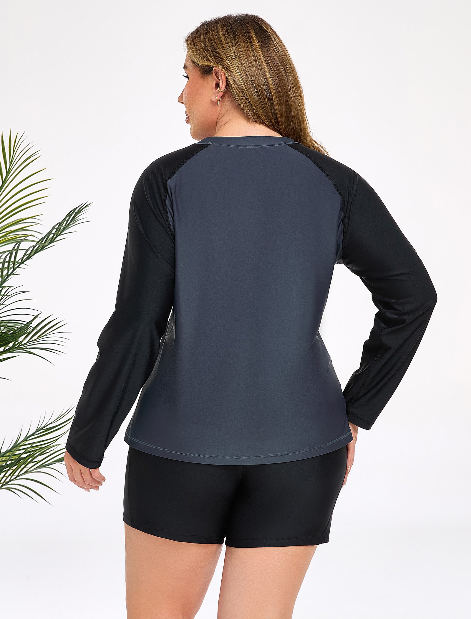Holiday Uniform Plus Size Swim Shirt with Built in Bra and Shorts with Pockets