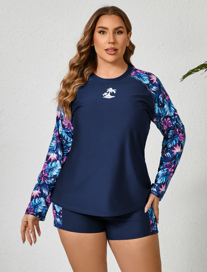 Holiday Uniform Plus Size Swim Shirt with Built in Bra and Shorts with Pockets