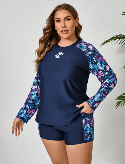 Holiday Uniform Plus Size Swim Shirt with Built in Bra and Shorts with Pockets