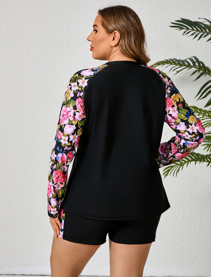 Holiday Uniform Plus Size Swim Shirt with Built in Bra and Shorts with Pockets