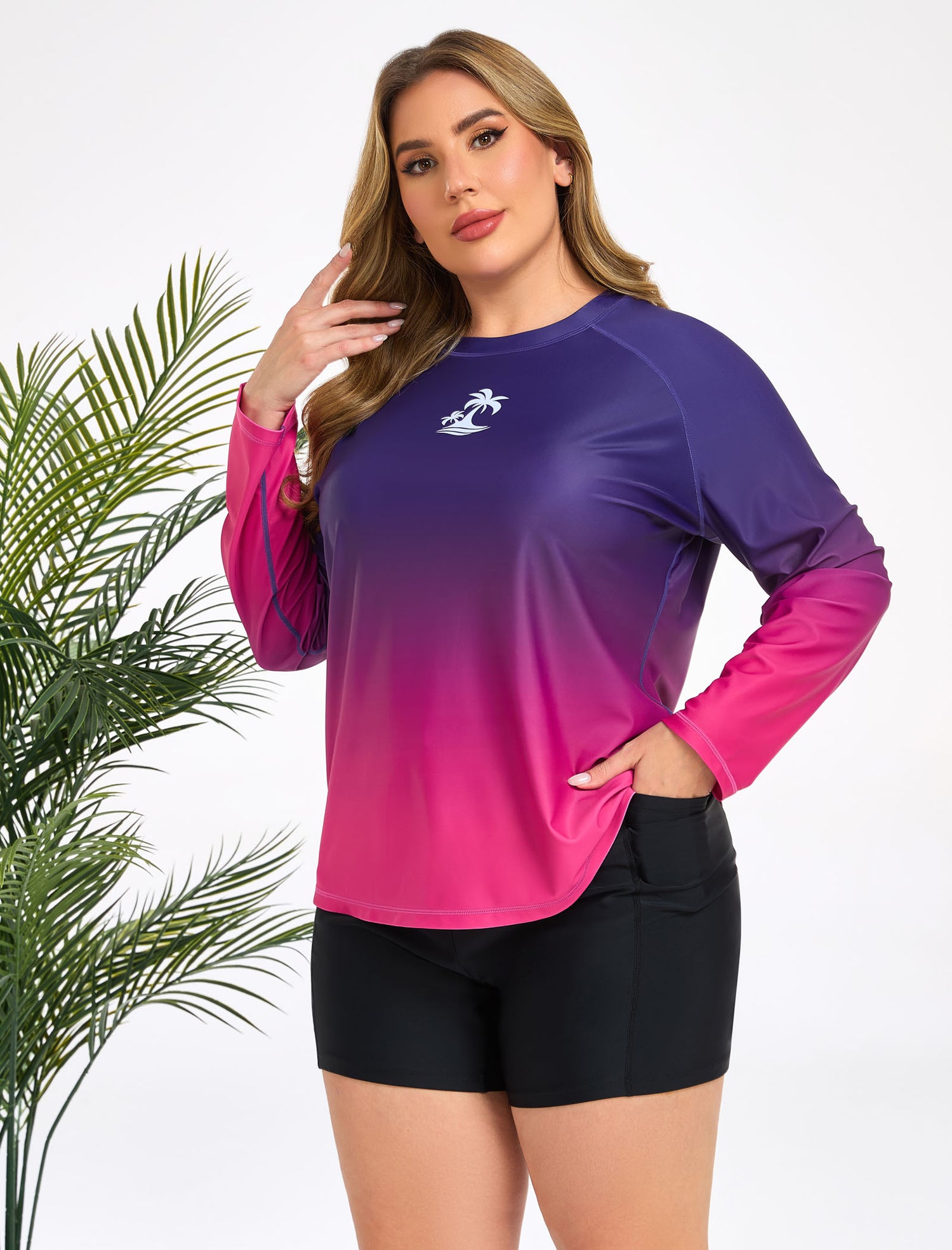 Holiday Uniform Plus Size Swim Shirt with Built in Bra and Shorts with Pockets