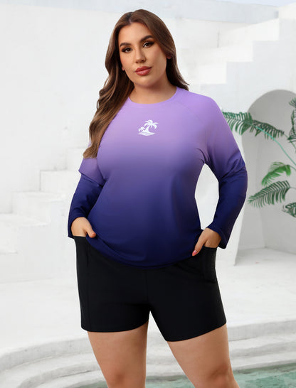 Holiday Uniform Plus Size Swim Shirt with Built in Bra and Shorts with Pockets