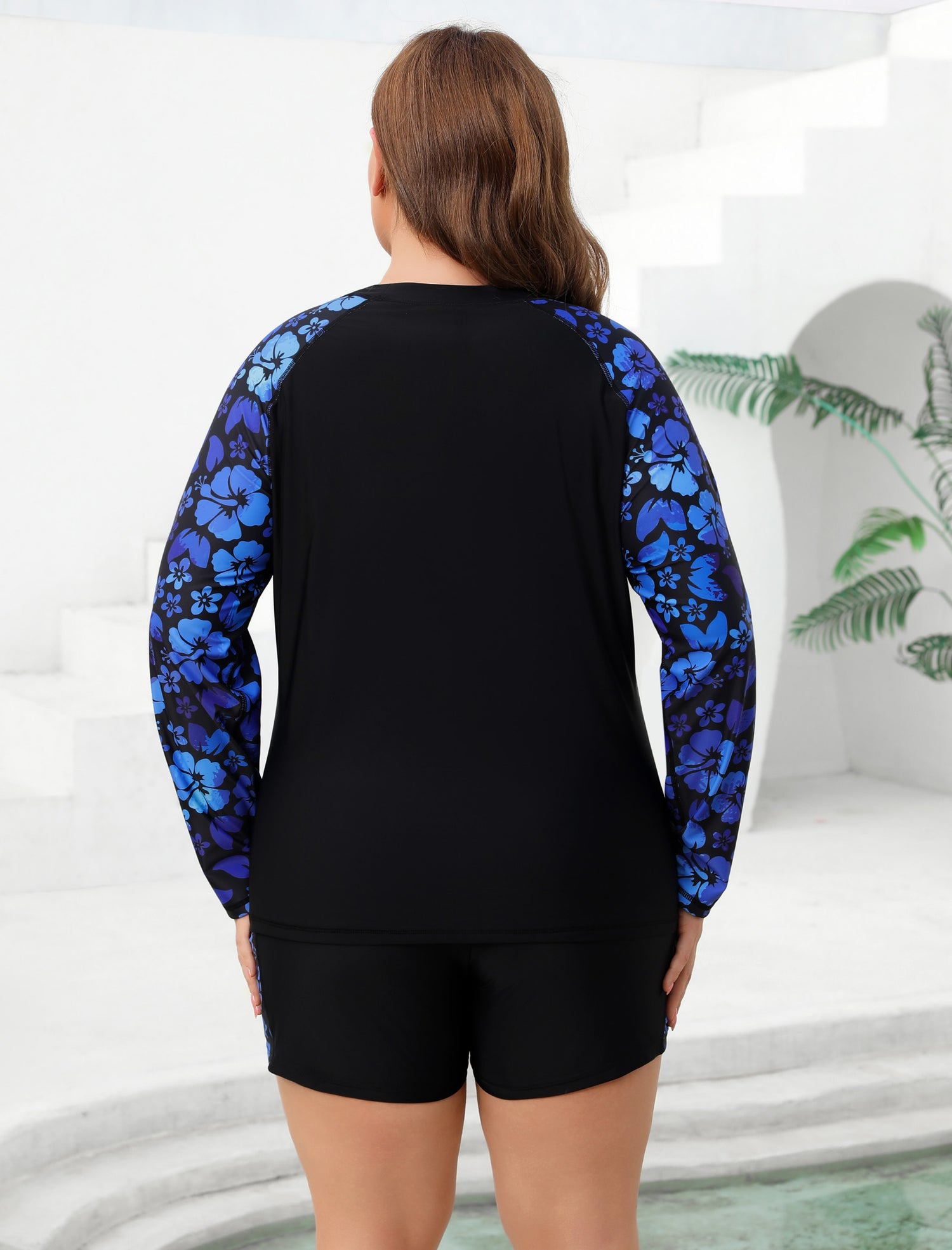 Holiday Uniform Plus Size Swim Shirt with Built in Bra and Shorts with Pockets
