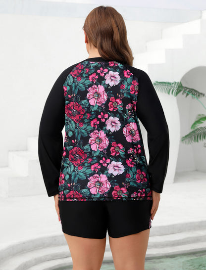 Holiday Uniform Plus Size Swim Shirt with Built in Bra and Shorts with Pockets