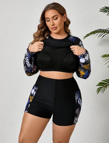 Holiday Uniform Plus Size Swim Shirt with Built in Bra and Shorts with Pockets