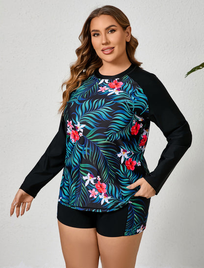 Holiday Uniform Plus Size Swim Shirt with Built in Bra and Shorts with Pockets