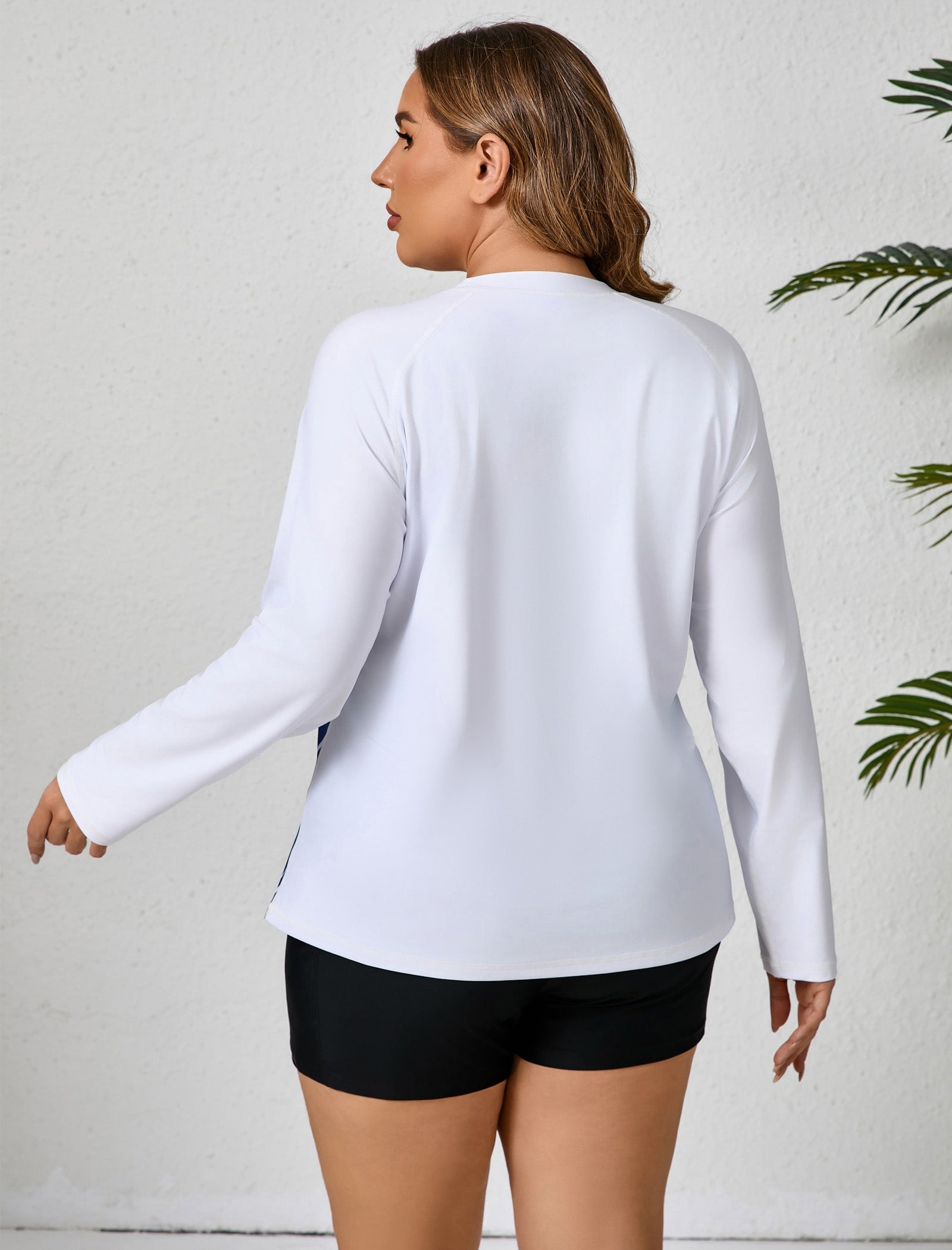 Holiday Uniform Plus Size Swim Shirt with Built in Bra and Shorts with Pockets