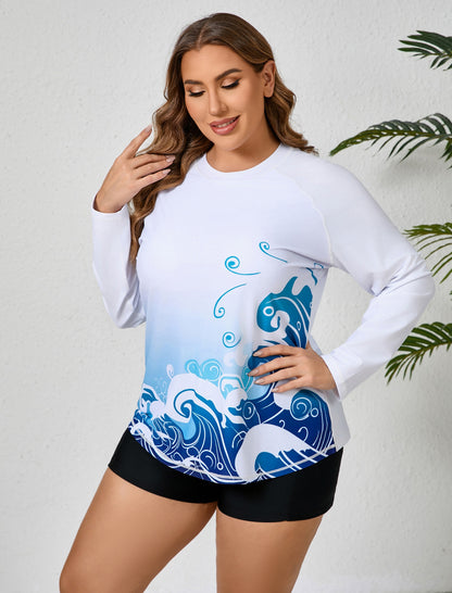 Holiday Uniform Plus Size Swim Shirt with Built in Bra and Shorts with Pockets