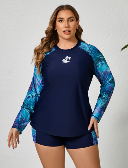 Holiday Uniform Plus Size Swim Shirt with Built in Bra and Shorts with Pockets