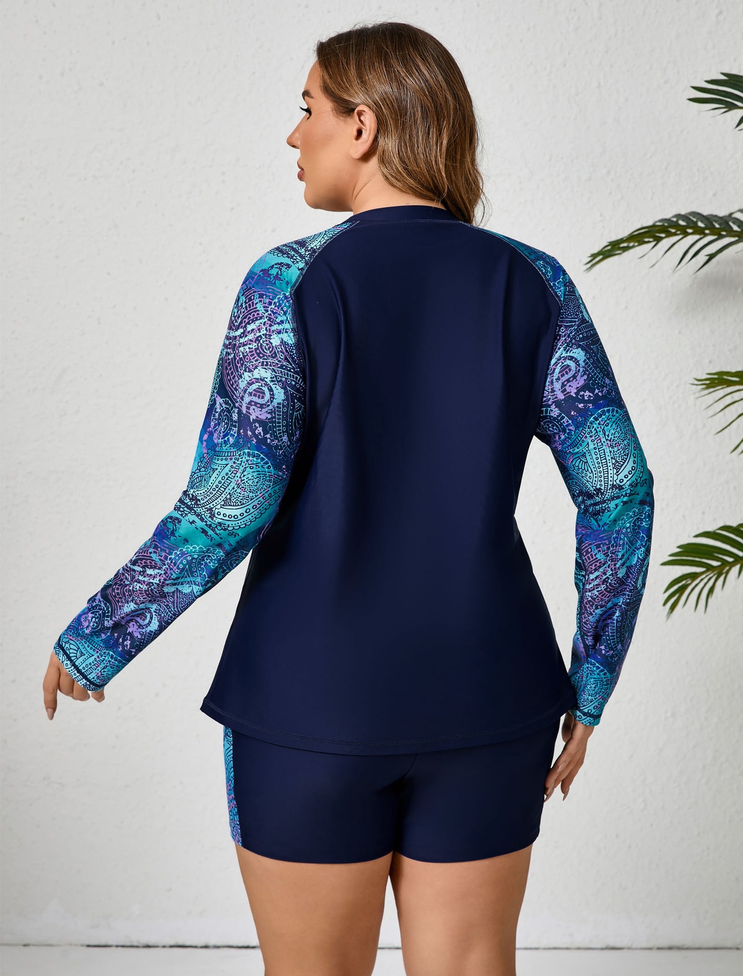 Holiday Uniform Plus Size Swim Shirt with Built in Bra and Shorts with Pockets