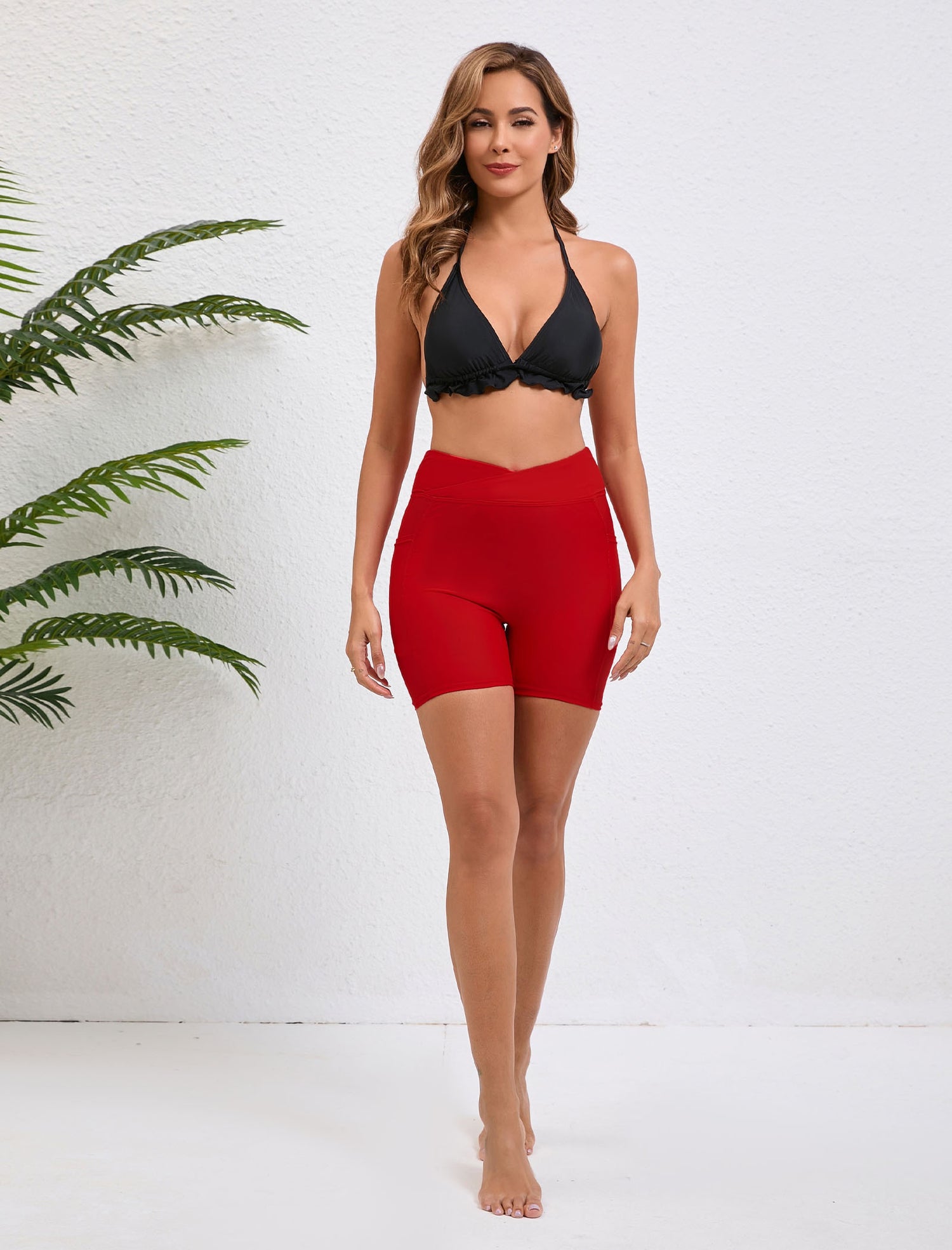 Cross High Waisted 5" Swim Board Shorts with Pockets (Available in Plus)