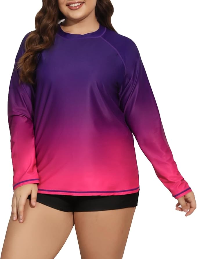 Halcurt Women Plus Size Long Sleeve Rash Guard Swimsuit Top