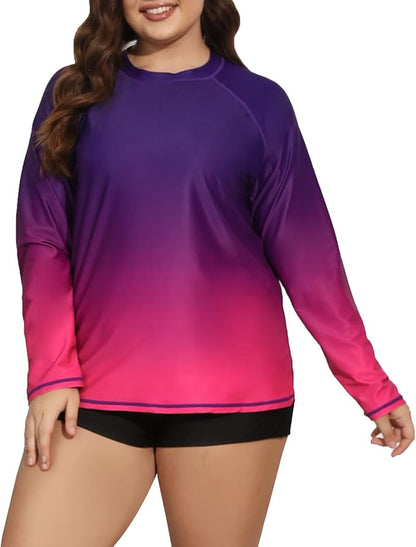 Halcurt Women Plus Size Long Sleeve Rash Guard Swimsuit Top