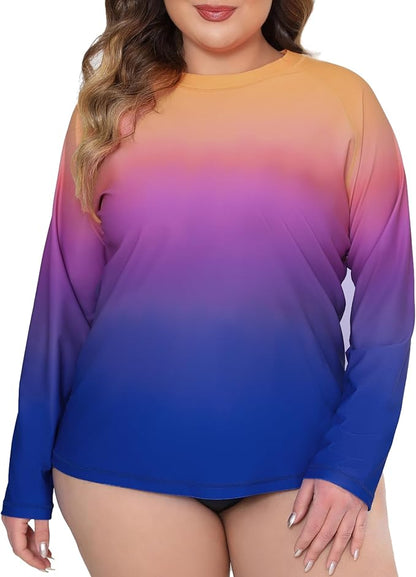 Halcurt Women Plus Size Long Sleeve Rash Guard Swimsuit Top