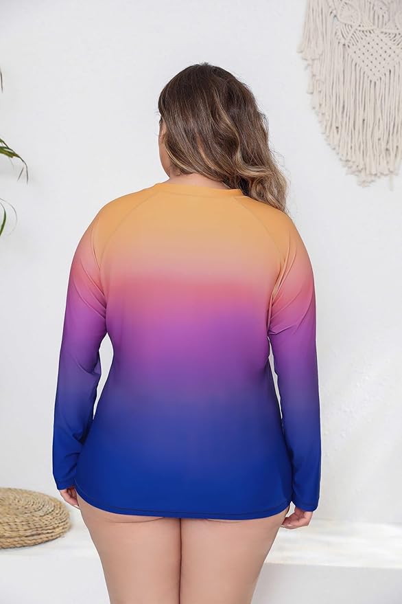 Halcurt Women Plus Size Long Sleeve Rash Guard Swimsuit Top