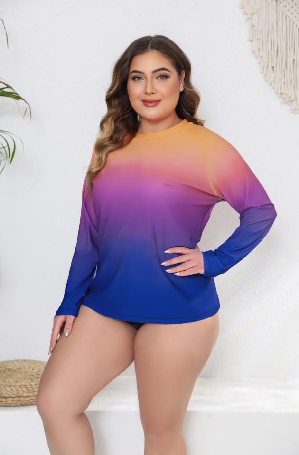 Halcurt Women Plus Size Long Sleeve Rash Guard Swimsuit Top